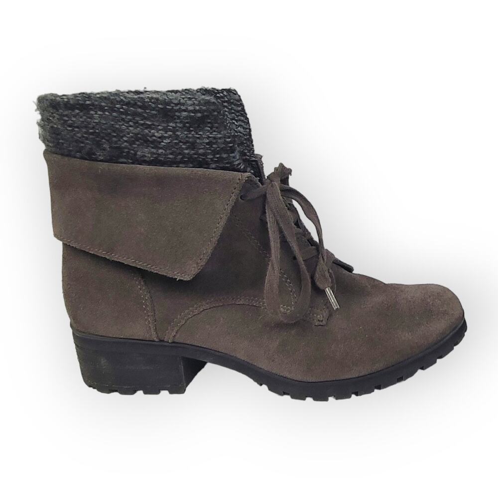 Lucky Brand Heylie Suede Lace Up Fold Over Ankle Boot Combat Boot Grey Size 9M